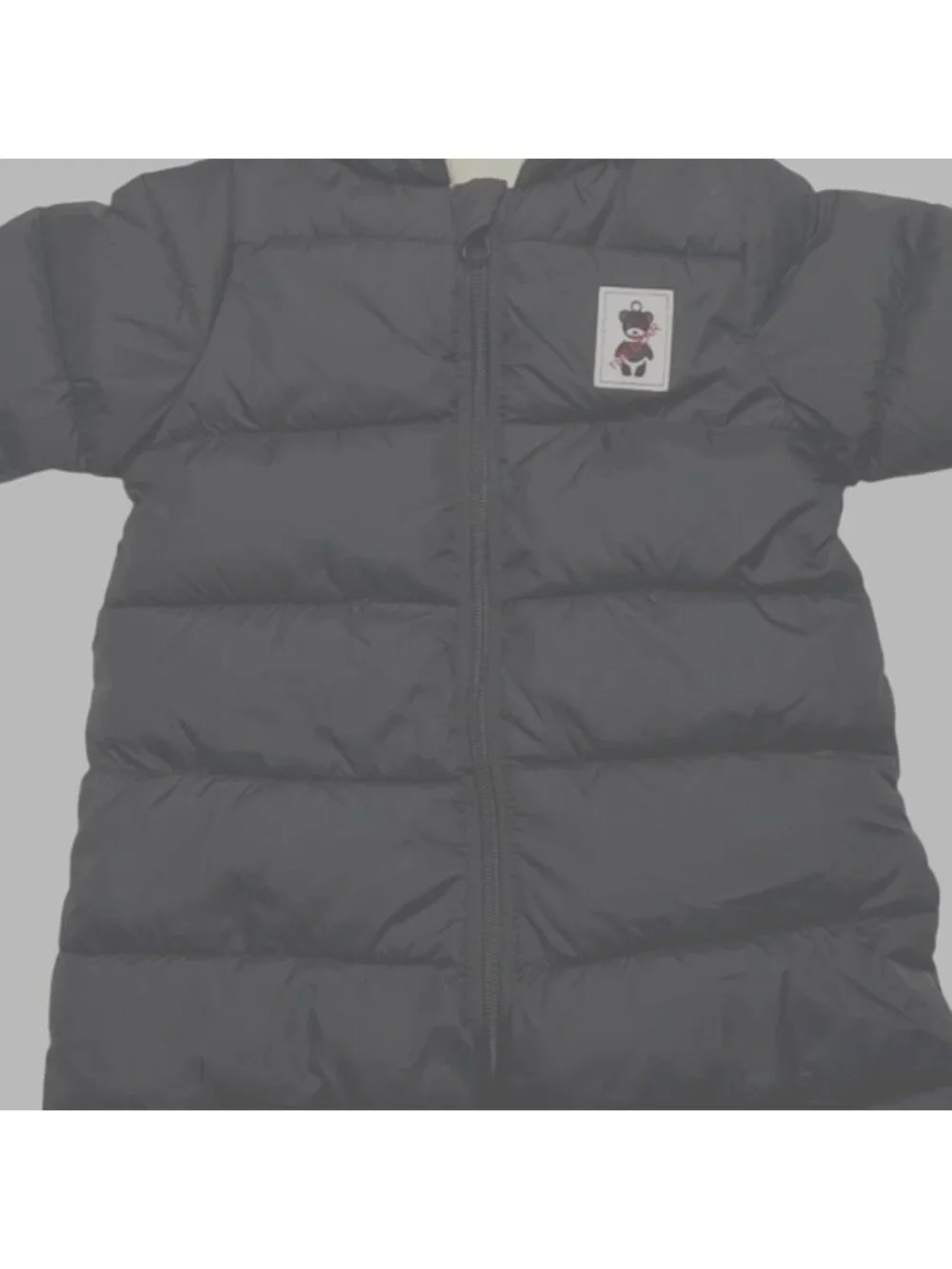 Tian Zong Bear Hooded Black Puffer Snowsuit W Ears Zip Closure Fleece Lined